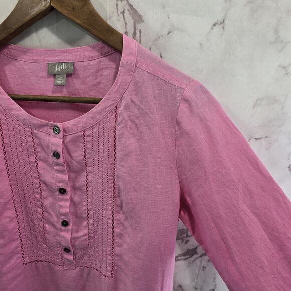 Anthropologie Dress Womens Small P Petite Pink Linen Popover Button Shift Mini - Picture 11 of 12